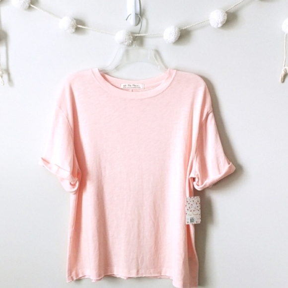 Free People Tops - Free People Ligh Pink Rolled Sleeve Knit Tee Shirt